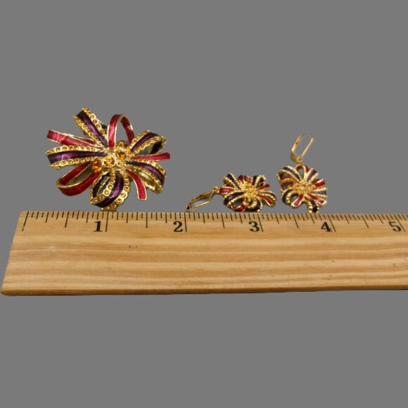 Joan Rivers Trinket Box w/ Brooch and Earrings, Gold and Enamel w/ Crystals, Vtg - Picture 10 of 10